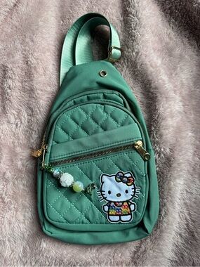 Handmade Coach Hello Kitty Teal Quilted Crossbody Sling Bag with Bead Charm